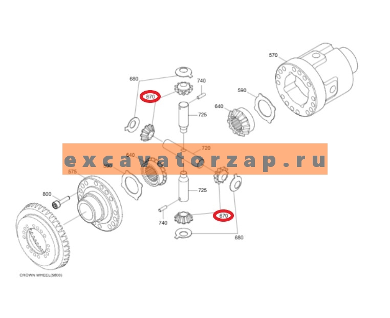 Шестерня (сателлит) ZGAQ-02883 (АНАЛОГ) дифференциала переднего, заднего мостов экскаватора HYUNDAI HW140, R140W9, R140W9A, R140W9S, R160W9A, R170W7, R170W7A, R170W9, R170W9S, R180W9A, R180W9S