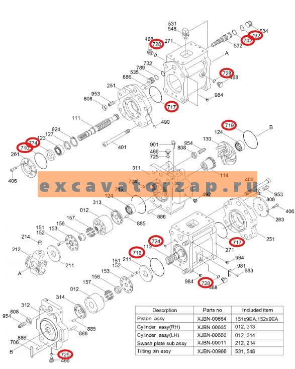 Ремкомплект гидронасоса 31NB-10022-BK экскаватора HYUNDAI R450LC7, R450LC7A, R500LC7, R500LC7A, RD510LC-7