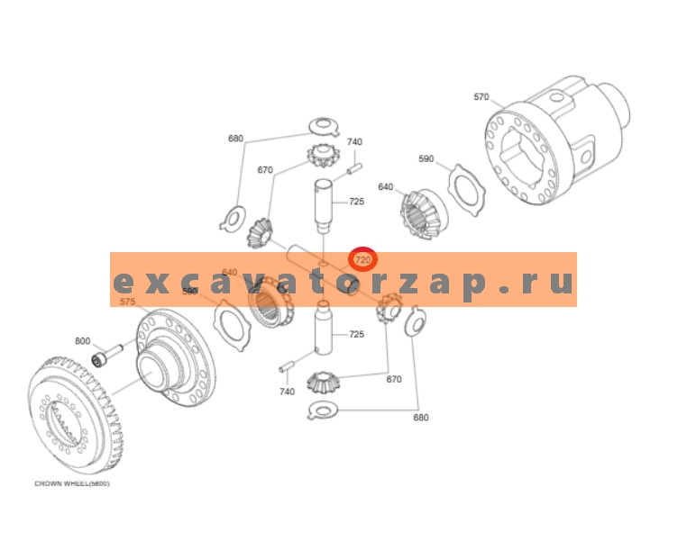 Ось дифференциала 4461.373.048, 4461373048, 4461-373-048 (АНАЛОГ) переднего, заднего мостов экскаватора HYUNDAI HW140, R140W9, R140W9A, R140W9S, R160W9A, R170W7, R170W7A, R170W9, R170W9S, R180W9A, R180W9S