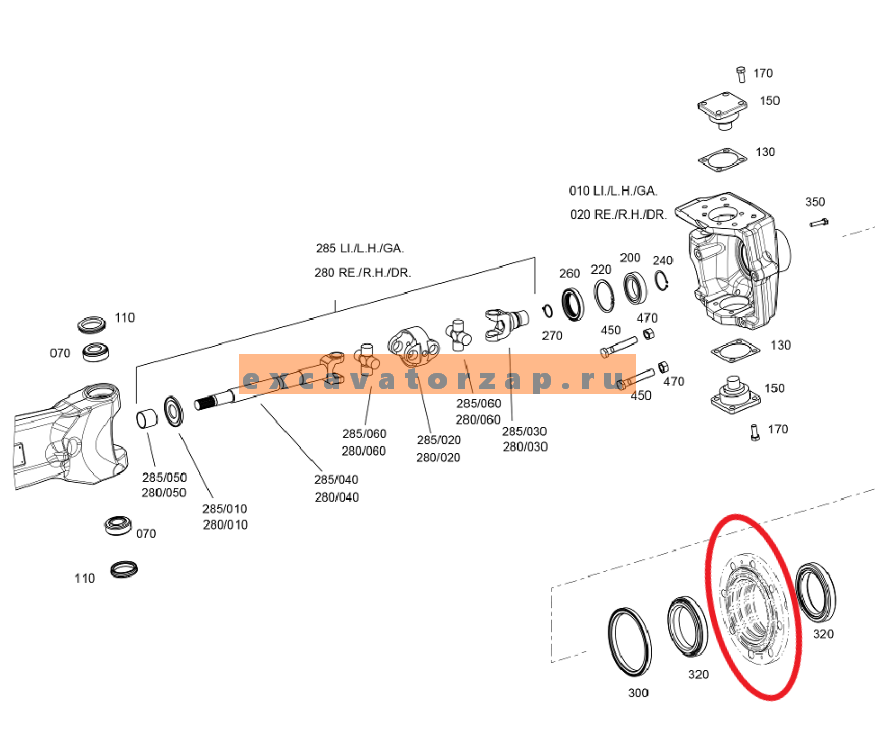 Ступица T360565 переднего моста экскаватора поргузчика John Deere 315SK, 325J, 325K