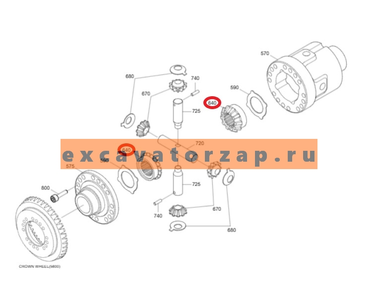 Сателлит ZGAQ-04461 (АНАЛОГ) дифференциала переднего, заднего моста экскаватора HYUNDAI HW140, R140W9, R140W9A, R140W9S, R160W9A, R170W7, R170W7A, R170W9, R170W9S, R180W9A, R180W9S